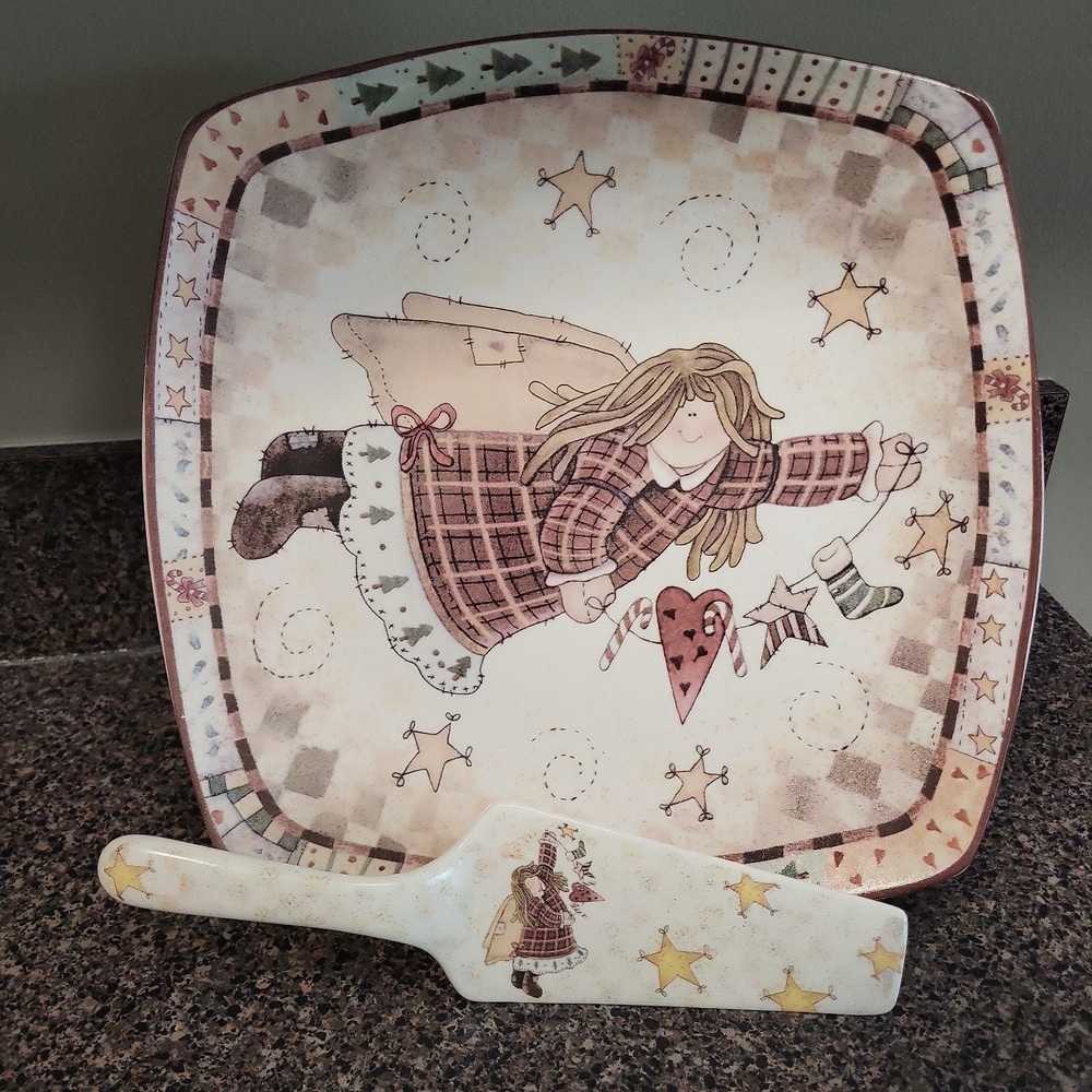 LTD Commodities Primitive Country Christmas Angel Cookie Serving Tray w/ Spatula